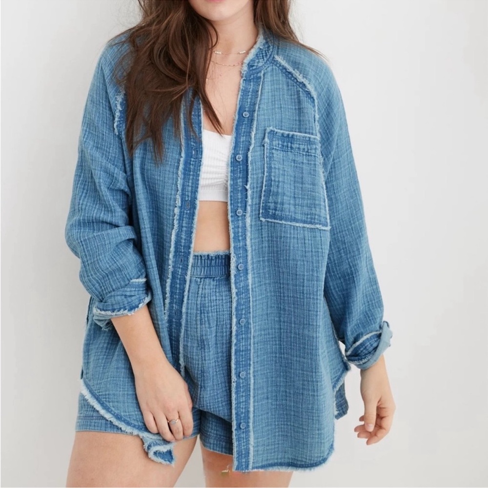 Aerie pool to party gauze cover up chambray size small